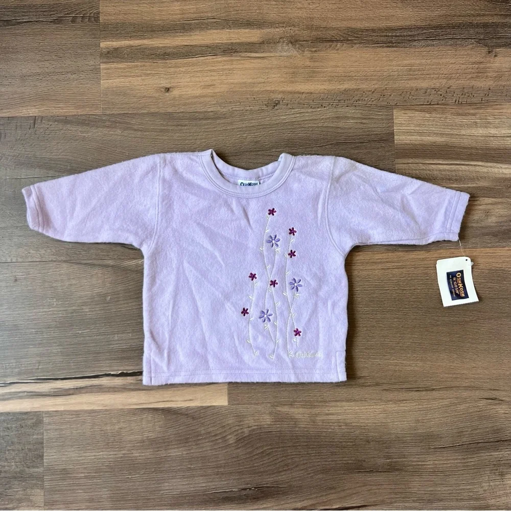 Vintage NWT OshKosh B'Gosh Lavendar Long Sleeve Shirt - Embroidered Flowers 12m